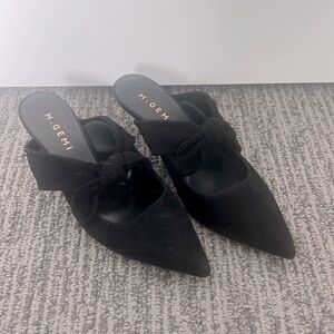 M. Gemi Suede Kitten Heel Mules, Black, Size 36